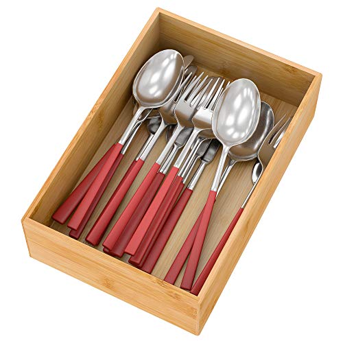 Bamboo Kitchen Drawer Organizer, Wooden Storage Box for Utensil Organizer Silverware Tray Cutlery Holder Flatware Containers - Multi-Use Deep Drawer Dividers Organizer for Bathroom, Jewelry (9"6"2.5") - color: Bamboo, size: 9*6*2.5 inch