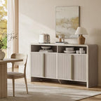 ModernMate 59" Sideboard Buffet Cabinet with Storage, Modern Fluted 4-Door Credenza Accent Cabinet with Open Storage Shelf, Curved Coffee Bar Table, Large Storage Cabinet for Living Room, Entryway