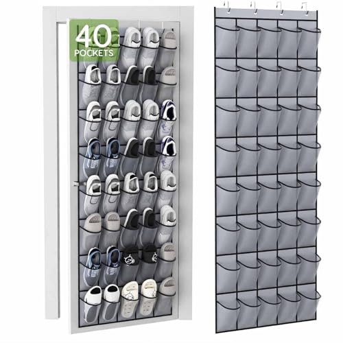 40 Large Mesh Pocket Over the Door Shoe Organizer,Hanging Shoe Rack for Door,Shoes Organizer Hanger with Large Capacity (white) - color: white