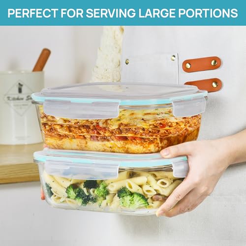Vtopmart 2Pack 2260ml/ 76.4oz Large Glass Containers Food Storage with Lids, Meal Prep Food Container Set with Snap Airtight Lid for Baking, Microwave, Oven, Leak Proof, for Freezer, Dishwasher, Green - color: Green, size: 76.4oz