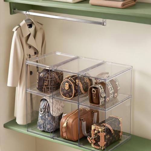 FOCHIER F Bag & Purse Organizer for Closet,2 Pack Stackable Plastic Handbags Storgae Shelf Dividers,Clear Clutch Bag Organizers and Storage for Wardrobe Bathroom Study and Office(1 Large+1 Small) - color: 2 Pack(1 Large+1 Small)