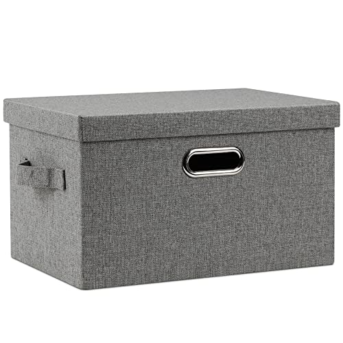 Graciadeco Medium 15" 21 Quart Collapsible Stackable Storage Bins with Lids, 1 Pack Gray Foldable Fabric Closet Storage Boxes with Lids, 4 Handles Heavy-duty Linen Cube Baskets for Bedroom - color: Gray1, size: Medium -1 Pack