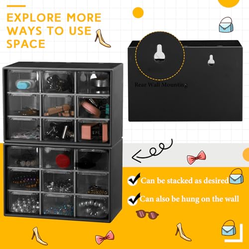 Wenqik 2 Pcs Mini Storage Drawers Teacher Toolbox Organizer with 9 Clear Drawers Small Plastic Desktop Teacher Desk Craft Organizer for Classroom Office 7" x 3. 9" x 4. 7"(Black) - color: Black