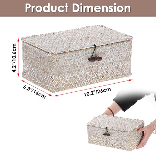 Sumnacon Small Wicker Basket with Lid Rectangle Woven Baskets for Toiletries Tampon Storage,Wicker Storage Basket with Lid,Decorative Seagrass Storage Baskets for Shelf Bathroom Toilet Table,Whitewash - color: Whitewash, size: Small