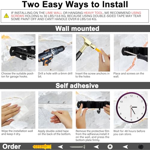 5 Racks and 4 Hooks Mop and Broom Holder Wall Mount, SUS304 Heavy Duty Broom Organizer Storage Tool Racks, Self Adhesive Solid Non-slip Tool Hangers for Home Kitchen Garden Laundry Garage - color: 5 Racks & 4 Hooks (Black) - 1 Pack