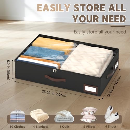 OIAHOMY 2 Pack Under Bed Storage with 4 Compression Bags, Underbed Organizers for Bedroom & Closet, Fits Beds Higher than 5.9", Space-Saving for Seasonal Clothes, Blankets & Shoes - Black - color: Black, size: 23.62" x 16.54" x 5.9"