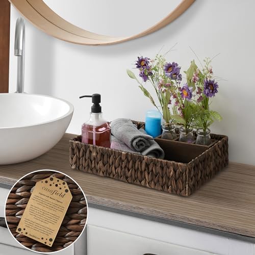 Casafield Set of 2 Bathroom Storage Baskets, Espresso - Water Hyacinth, 15.75" W x 11.25" D x 3.25" H, Woven Toilet Tank Topper Bins for Organizing Tissues, Toilet Paper, Toiletries, Shelves - color: Espresso - Hyacinth, size: 15.75" x 11.25" x 3.25"