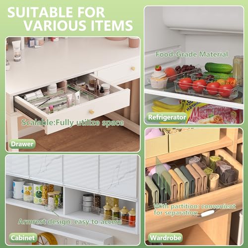 BLULEE Adjustable Clear Drawer Organizers, Expandable Bathroom Drawer Organizer Bins with Dividers, Versatile Makeup Organizer for Drawer, Plastic Desk Drawer Organizer (8 Pcs) - size: 8 PCS
