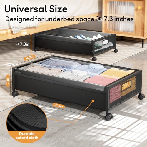 Under Bed Storage with Wheels，1 Pack Under Bed Storage Containers,Underbed Shoe Storage Bedroom - color: Black, size: 1pcs