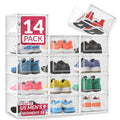 Reli. Shoe Boxes (14 Pack) | Clear Shoe Storage Boxes Stackable and Compact | Lightweight Plastic Storage Box with Ventilation Holes, Swing Door | Interlocking Containers, Stackable Rack | White