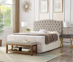 24KF Large Rectangular Upholstered Tufted Linen Fabric Ottoman Bench, Padded Bench with Solid Wood Shelf-Linen - color: Linen-bench, size: 16"D x 44"W x 18"H