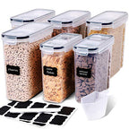 FOOYOO Cereal Containers Storage Set - 6 Piece Airtight Large Dry Cereal Storage Containers(4 * 4L+2 * 2.5L), BPA Free Dispenser Plastic Cereal Storage Containers with 16 Labels & Pen - color: 6 Piece
