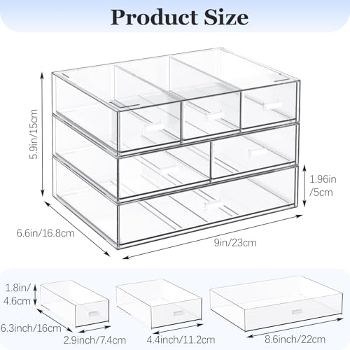 3 Tier Stackable Desk Organizer with 6 Drawers, YOCOMEY Plastic Desktop Storage Box Drawers, Detachable Makeup Storage Office Stationery Supplies Organizer for Office School (All Clear) - color: All Clear