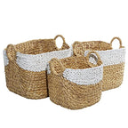 Deco 79 Seagrass Handmade Two Toned Storage Basket with Handles, Set of 3 19", 17", 15"W, Brown - size: 19", 17", 15"