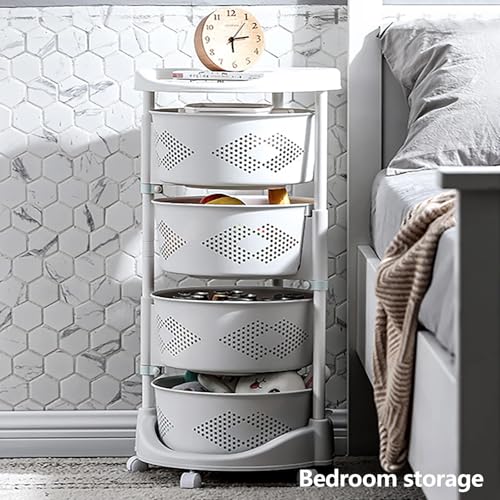 Ringmaster 4 Tier Multi-Layer Rotating Storage Rack Storage Shelves Organizer,Floor Standing Kitchen Storage Cart with Wheels,Fruit Vegetable Storage Basket Shelf for Kitchen,Living Room,Bedroom