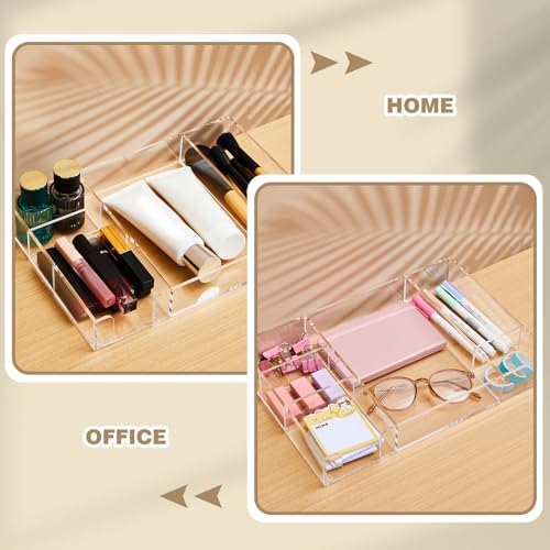 Briwooody Acrylic Drawer Organizer Clear Desk Drawer Organizer Trays with Adjustable Compartments Desk Accessories for Office Stationery Makeup Silverware Bathroom(Adjustable) - style: Adjustable