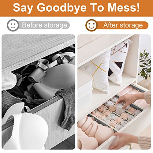 6 Pack Drawer Underwear Organizer, 59-Compartment Foldable Sock Bra Drawer Organizer Divider Fabric Dresser Closet Organizers and Storage Box for Storing Bra, Socks, Baby Clothes, Panty, Scarf, Ties