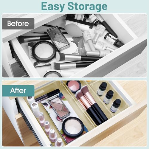 WOWBOX 25 PCS Plastic Drawer Organizer Set, 4 Sizes Desk Drawer Divider Organizers and Storage Bins for Makeup, Jewelry, Gadgets for Kitchen, Bedroom, Bathroom, Office, Clear Champagne - color: Clear Champagne