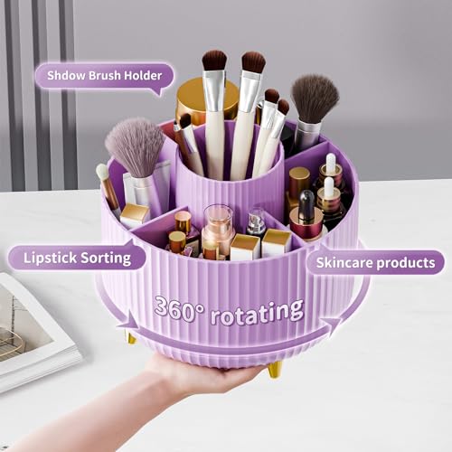 fanado 360° Rotate Makeup Brush Holder Organizer, Makeup Organizers Countertop, Makeup organization and Skincare Storage for Vanity, Desktop, Bathroom (Purple) - color: Purple