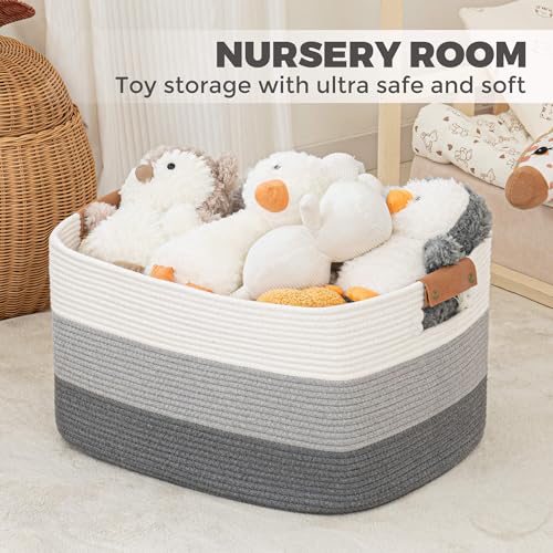 danpinera Large Woven Basket 25’’*16’’*16’’ 108L Woven Baskets for storage Baby Laundry Hamper, Cotton Rope Boho Decorative Storage Bin for Living Room, Nursery, Clothes, Pillows Gradient Grey - color: Gradient Grey, size: 108L