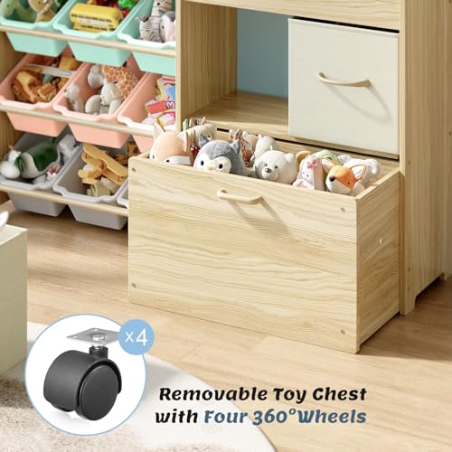 EXPERLAM Toy Storage Organizer for Kids, 9-Bin Toy Organizer with 2-Drawers,Movable Toy Chest and Top Rack, Kids Bookshelf and Toy Storage for Playroom, Bedroom, Nursery, Multi-Color - style: Multi Bins