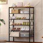 6 Tiers Metal Shoe Rack，Large Capacity Shoe Rack Holds 24 Pairs of Shoes, Durable and Stable, Adjustable Metal Shelf Stackable Shoe Shelf for Entryway, Hallway, Living Room, Closet - color: Rustic Brown, size: 27.8" x 10.8" x 39.2"