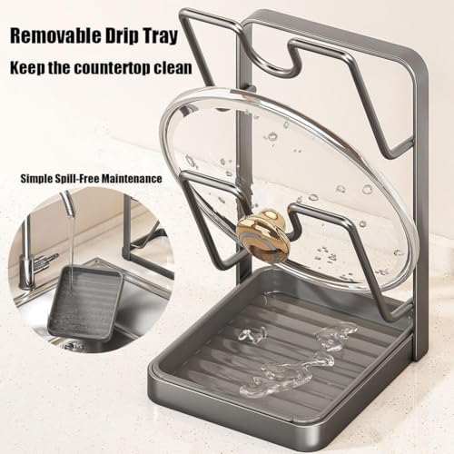 GDSAFS Kitchen Pot Lid Storage Rack, Pot Lid Holder With Tray, Lid Holder While Cooking, Lid And Spoon Rest, Multifunctional Kitchen Organizer Stand for Stove Top (Gray, Single-layer) - color: Gray, size: Single-layer