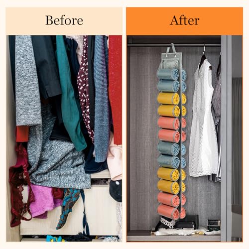 Lirex Scarf Storage Organizer with 24 Pockets, Yoga Legging Storage Organizer for Family Closet Bedroom, Light Grey - color: Light Grey
