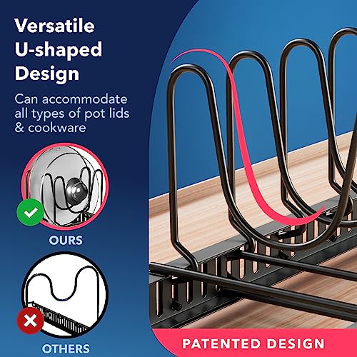Better Things Home 5.5” Wide 12-Slot Adjustable Pot Lid Organizer with Scratch-Free Pads, Expandable Pot Lid Holder Rack for Cabinet, Small to Medium Pots and Pans Organizer Inside Cabinet - color: Dark Grey, size: LID ORGANIZER - 12+ DIVIDERS