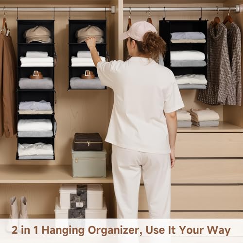 StorageWorks Hanging Closet Organizer 6-Shelf, Separable Two 3 Shelf Closet Storage Organizer with Side Pockets, Portable Hanging Shelves for Clothes, Sweater, Towels, 12" D x 12" W x 48¼"H, Black - color: Black, size: 12" D x 12" W x 48 ¼"H