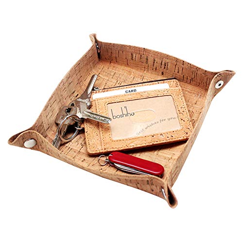 boshiho Valet Tray for Men, Natural Cork Jewelry Catchall Key Phone Coin Box Change Caddy Bedside Storage Box (Cork) - color: Cork