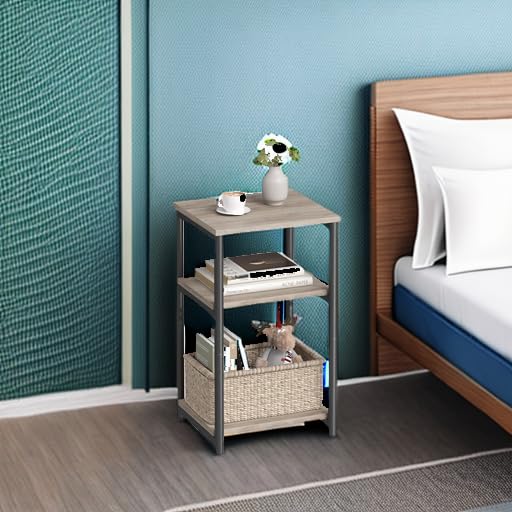 VASAGLE Side Table, Small End Table, Tall Nightstand for Living Room, Bedroom, Office, Bathroom, Greige and Classic Black ULET273B02 - color: Greige + Classic Black