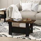 Furinno Andrey Coffee Table with Bin Drawer, Amber Pine/Black Small Non-Lift Top - color: Amber Pine/Black, style: 2 Bin