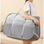 150L Collapsible Laundry Basket, 3-Compartment Foldable Hamper with Handles, Durable & Lightweight Clothes Organizer for Laundry Room, Dorm, Travel - Grey