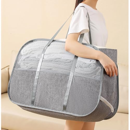 150L Collapsible Laundry Basket, 3-Compartment Foldable Hamper with Handles, Durable & Lightweight Clothes Organizer for Laundry Room, Dorm, Travel - Grey