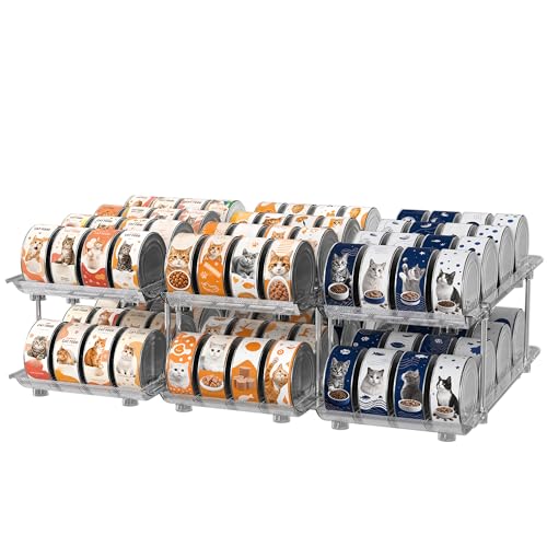 Attelite Cat Food Can Organizer, 2 Tier Can Organizer for Pantry, Rolling Stackable Cat Food Storage Rack Holds 96 (3oz) Cans, Canned Food Organizer for Pantry Kitchen Cabinet - color: 2 tier×3 set