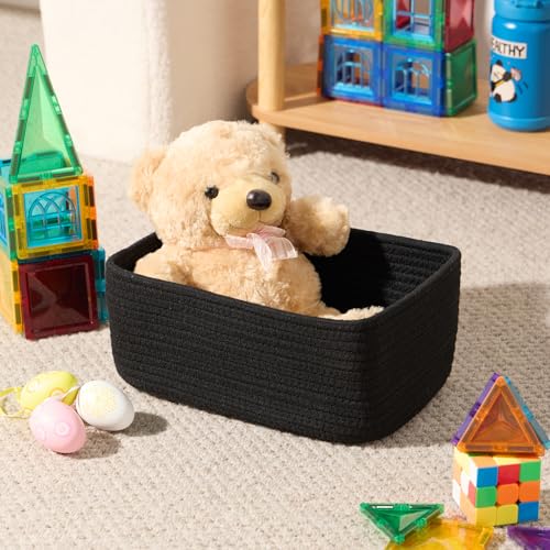 MiniArk Small Storage Baskets for Organizing | Closet Organizer Bins | Shelf Toy Basket | Woven Rope Baskets | Cube Decorative Box | Shallow Basket | 11.5x7.5x4.7” | 3 Packs Black - color: Black, size: 3pcs-L11.5xW7.5xH4.7"