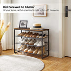 HOOBRO Shoe Rack, 4 Tier Shoe Organizer for Front Door Entrance, Shoe Shelf with Adjustable Tilt Angle, Holds 12-16 Pairs, for Entryway, Garage, Closet, Rustic Brown and Black BF09XJ01 - size: 29.5"L x 11.4"W x 23.2"H