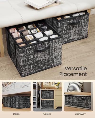 SONGMICS Shoe Organizer for Closet, Shoe Storage Box with Clear Lid, Foldable Fabric Bins, Holds 16 Pairs, Reinforced Handles, 16.5 x 16.5 x 12.5 Inches, Ink Black ULSP601B01 - color: Ink Black, size: 1 Pack