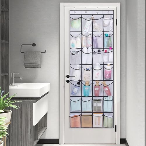 MISSLO 28 Large Pockets Over The Door Shoe Rack Hanging Shoe Organizer for Closet Door Shoe Storage Holder Mesh Hanger, White - color: White, size: 22.6x65
