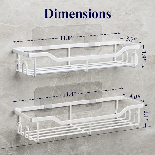 Kitsure Shower Caddy Large - Adhesive Shower Organizer, Stainless Steel Shelf for Inside Shower, No Drill Bathroom Organizers and Storage, Home Decor Accessories, 2 Pack, White - color: White, size: Large
