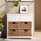 PHI VILLA White Storage Cabinet with Baskets, Accent Cabinet with Drawers, Entryway Rattan Cabinet with Shelves - color: White, size: 6 Drawers