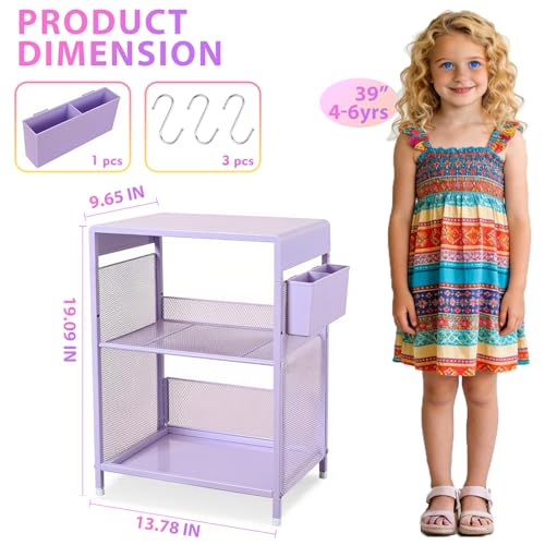 Purple Nightstand, End Table with Hooks and Holder, Kids Nightstand for Bedroom, Toddler Bedside Table, Small Desk for Girls, Coffee Table for Living Room, Dorm, Office (Purple) - color: Purple