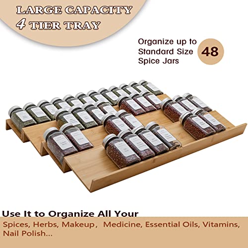 Bamboo Spice Rack Drawer Organizer - 8 Pieces Set- 11" Wide Per Piece - Combine Pieces Into 22" Wide Rack (11" or 22") - size: 22"
