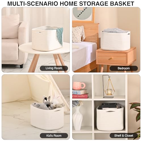 ICERZCZ Woven Cotton Rope Storage Basket for Organizing, Cute Decorative Baskets for Gifts Empty, Organizer Bins for Dog Toy, Baby Laundry, 15“×11”×9.5“, Off White - color: Off White, size: 15“(L)×11”(W)×9.5“(H)