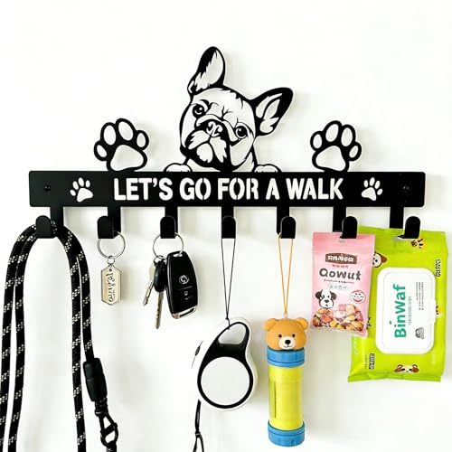French Bulldog Leash Holder for Wall, Entryway Key Rack, Wall Key Holder & Key Hanger, Black Dog Leash Hooks for Front Door, French Bulldog Decor Accessories Gift, Dog Storage - color: French Bulldog