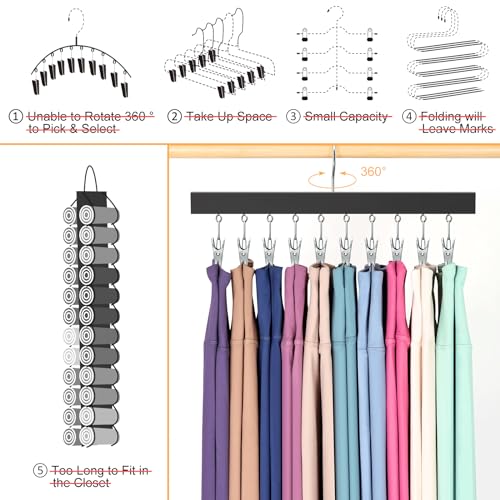 Legging Organizer for Closet, Pants Hangers with Clips Holds 20 Leggings, Jeans, Hats, Shorts, Socks, 360° Rotating Space Saving Hanging Clothes Organizer for Closet Organizers and Storage 4Pcs - color: Black, size: 4 Pack