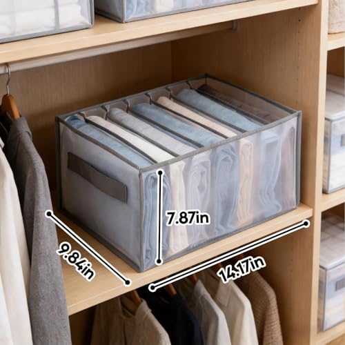 7 Grid Drawer Organizer Clothes Storage Box with Handle Large Capacity Fabric Dresser Organizer for Jeans Shirts Closet Use - color: 7 Grid Grey