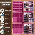 SpaceAid Shoe Organizer for Closet, 2 Pack Foldable Shoe Storage Containers Baskets Boxes Bins w/Adjustable Dividers, Fits 16-32 Pairs, Pink - color: Pink