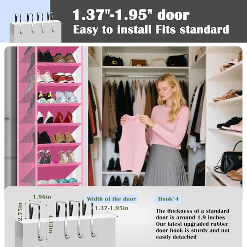 10 - Pocket Over - the - Door Hanging Shoe Organizers & Rack, Made of Sturdy 600D Oxford + Non - Woven Fabric, Space - Saving Storage for Shoes, Boots & More (Pink) - color: Pink